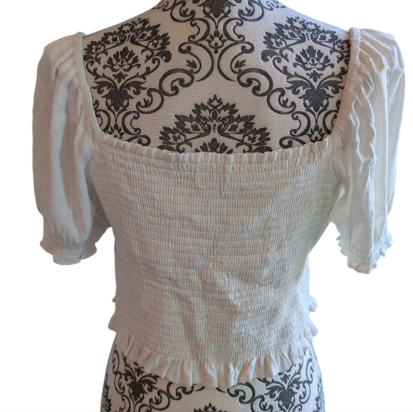 Aritzia Sunday Best Sinatra Blouse Coquette White Ruched Puff Sleeves Women's L - Picture 8 of 13